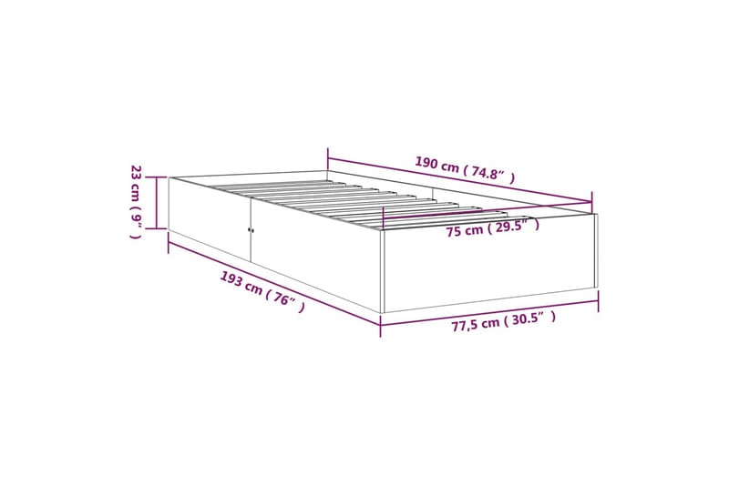 beBasic sengeramme 75x190 cm Small Single massivt træ grå - GrÃ¥ - Møbler - Senge - Sengeramme & sengestel