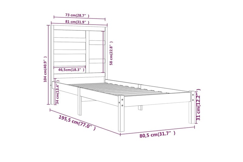 beBasic sengeramme 75x190 cm Small Single massivt træ hvid - Hvid - Møbler - Senge - Sengeramme & sengestel