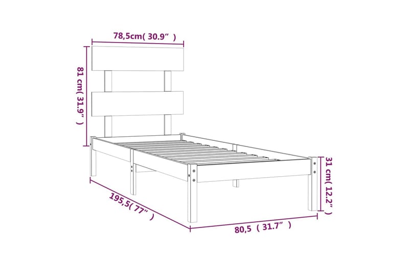 beBasic sengeramme 75x190 cm Small Single massivt træ sort - Sort - Møbler - Senge - Sengeramme & sengestel