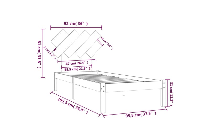 beBasic sengeramme 90x190 cm Single massivt træ - Brun - Møbler - Senge - Sengeramme & sengestel