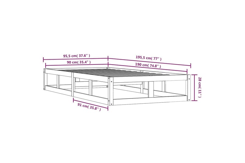 beBasic sengeramme 90x190 cm Single massivt træ hvid - Hvid - Møbler - Senge - Sengeramme & sengestel