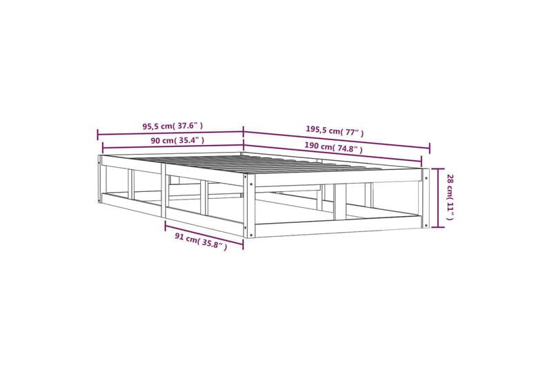 beBasic sengeramme 90x190 cm Single massivt træ sort - Sort - Møbler - Senge - Sengeramme & sengestel