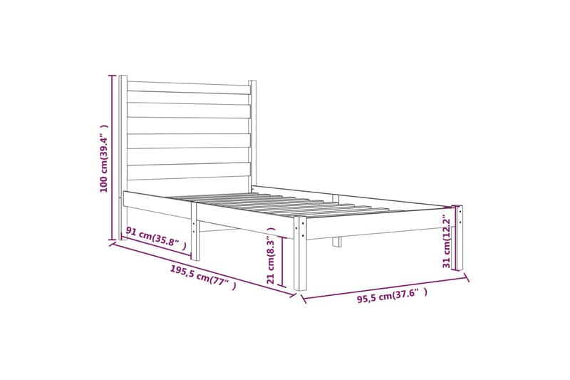 beBasic sengeramme 90x190 Single massivt fyrretræ - Brun - Møbler - Senge - Sengeramme & sengestel