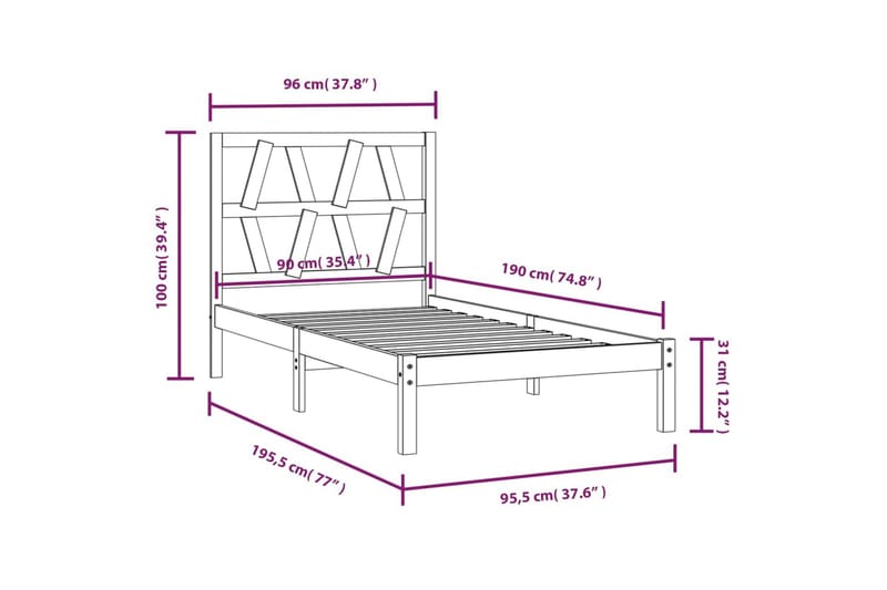 beBasic sengeramme 90x190 Single massivt fyrretræ - Brun - Møbler - Senge - Sengeramme & sengestel