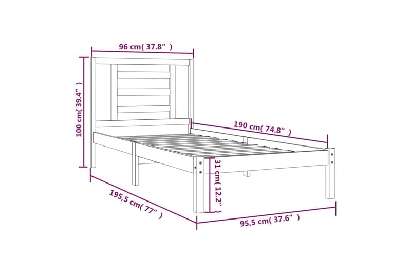 beBasic sengeramme 90x190 Single massivt fyrretræ - Brun - Møbler - Senge - Sengeramme & sengestel