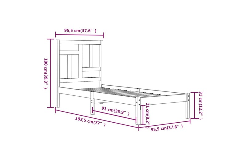 beBasic sengeramme 90x190 Single massivt fyrretræ - Brun - Møbler - Senge - Sengeramme & sengestel