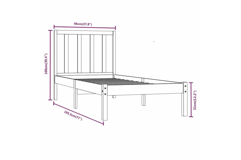 beBasic sengeramme 90x190 Single massivt fyrretræ hvid - Hvid - Møbler - Senge - Sengeramme & sengestel