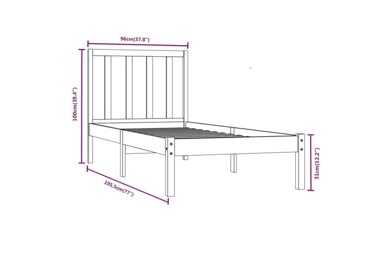 beBasic sengeramme 90x190 Single massivt fyrretræ sort - Sort - Møbler - Senge - Sengeramme & sengestel