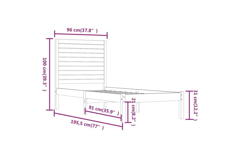 beBasic sengeramme 90x190 Single massivt træ - Brun - Møbler - Senge - Sengeramme & sengestel