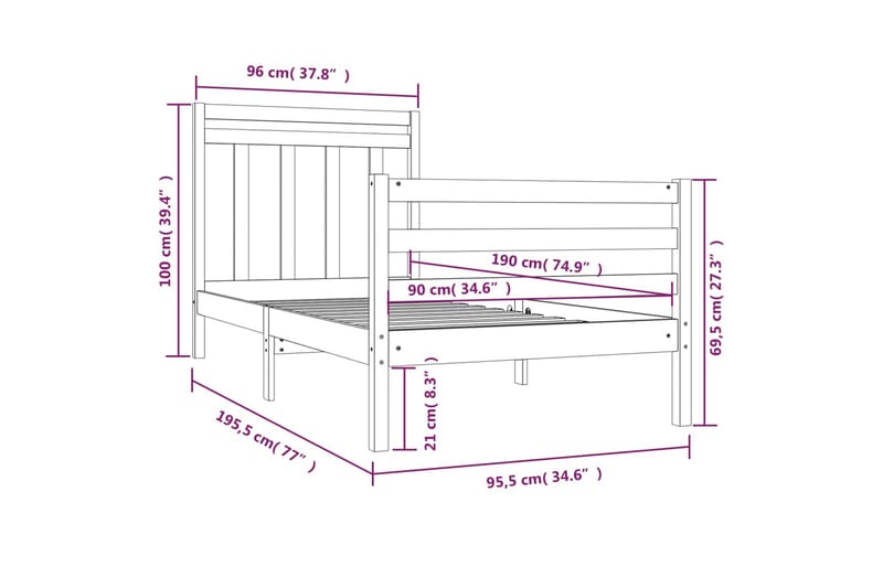 beBasic sengeramme 90x190 Single massivt træ - Brun - Møbler - Senge - Sengeramme & sengestel