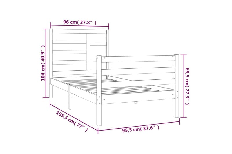 beBasic sengeramme 90x190 Single massivt træ - Brun - Møbler - Senge - Sengeramme & sengestel