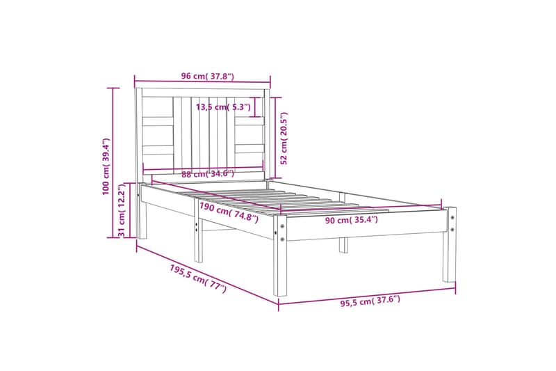 beBasic sengeramme 90x190 Single massivt træ hvid - Hvid - Møbler - Senge - Sengeramme & sengestel