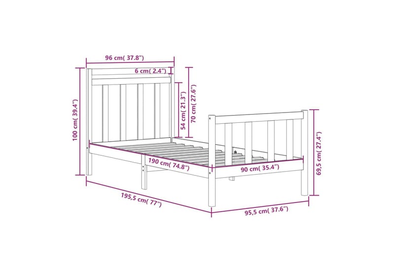 beBasic sengeramme 90x190 Single massivt træ sort - Sort - Møbler - Senge - Sengeramme & sengestel