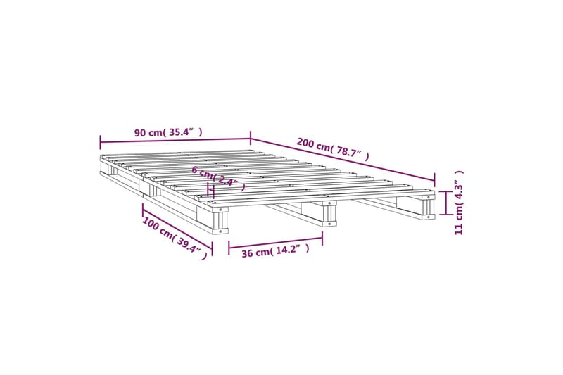 beBasic sengeramme 90x200 cm massivt fyrretræ - Brun - Møbler - Senge - Sengeramme & sengestel