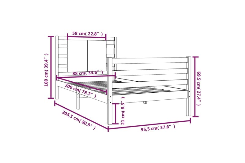 beBasic sengeramme 90x200 cm massivt fyrretræ - Brun - Møbler - Senge - Sengeramme & sengestel