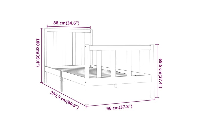 beBasic sengeramme 90x200 cm massivt fyrretræ - Brun - Møbler - Senge - Sengeramme & sengestel