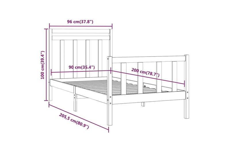 beBasic sengeramme 90x200 cm massivt fyrretræ - Brun - Møbler - Senge - Sengeramme & sengestel