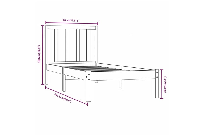 beBasic sengeramme 90x200 cm massivt fyrretræ hvid - Hvid - Møbler - Senge - Sengeramme & sengestel