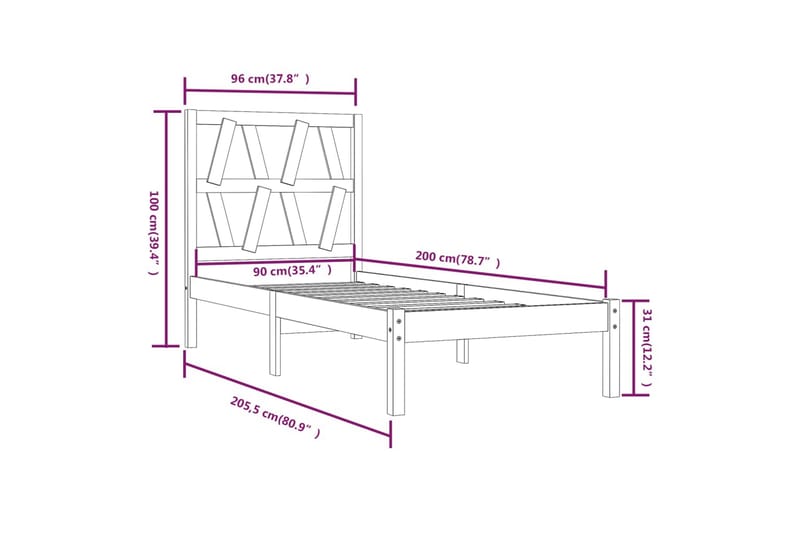 beBasic sengeramme 90x200 cm massivt fyrretræ hvid - Hvid - Møbler - Senge - Sengeramme & sengestel