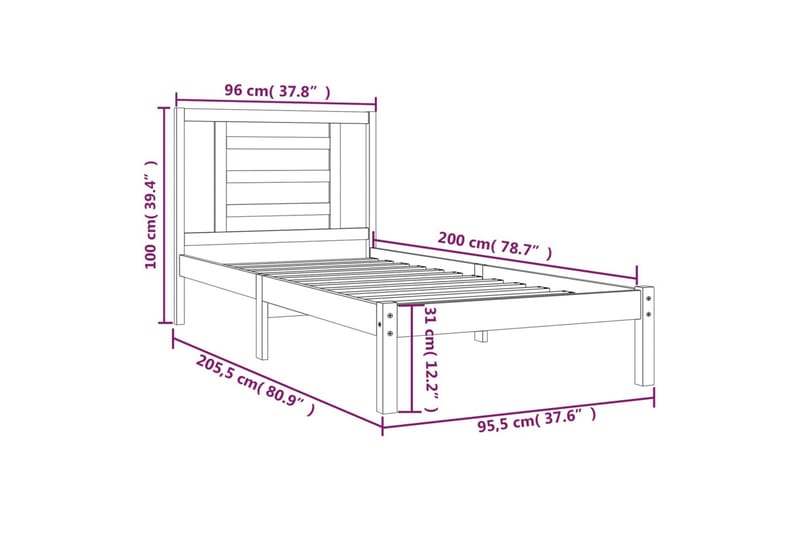 beBasic sengeramme 90x200 cm massivt fyrretræ hvid - Hvid - Møbler - Senge - Sengeramme & sengestel