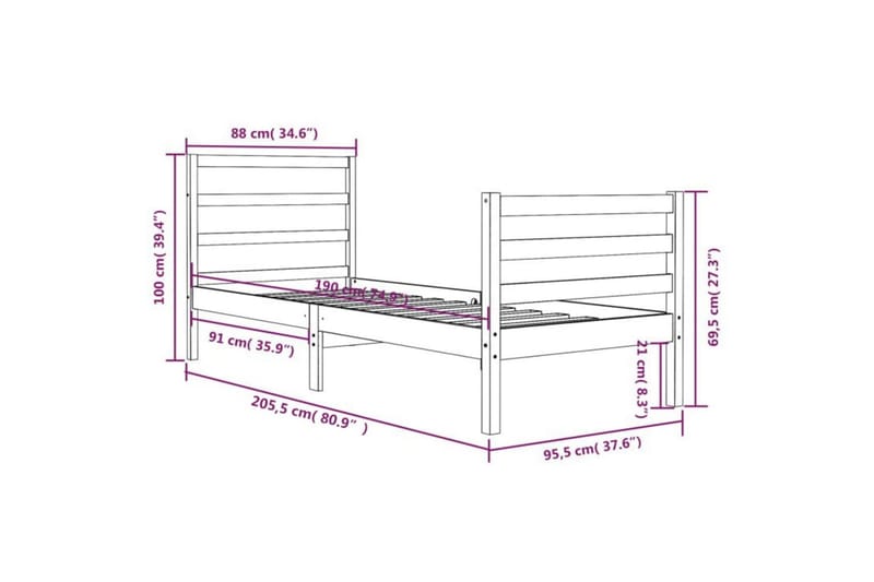 beBasic sengeramme 90x200 cm massivt fyrretræ sort - Sort - Møbler - Senge - Sengeramme & sengestel