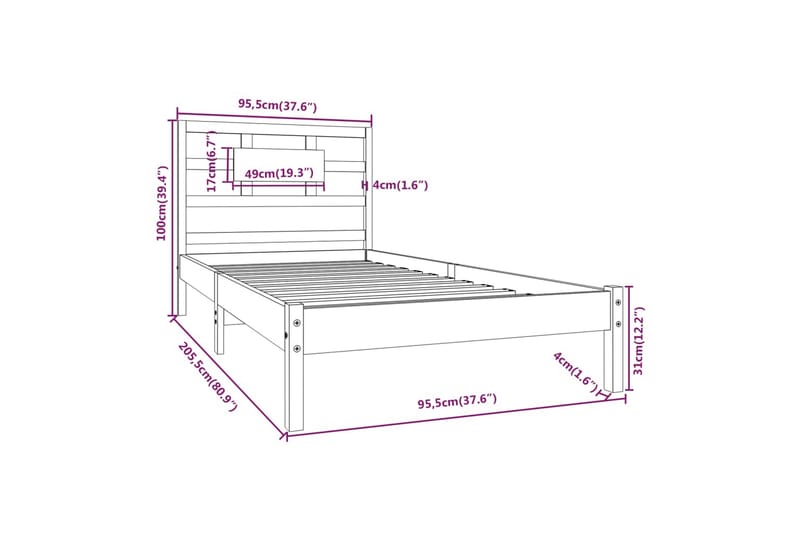 beBasic sengeramme 90x200 cm massivt træ - Brun - Møbler - Senge - Sengeramme & sengestel