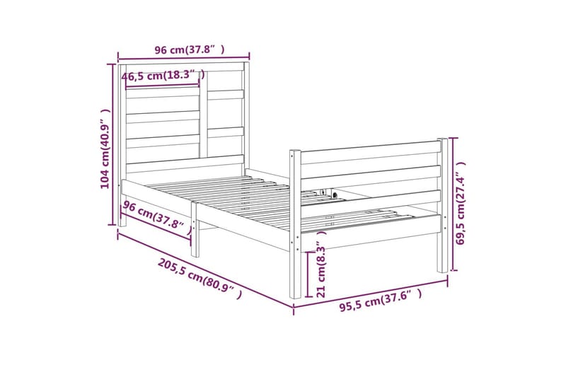 beBasic sengeramme 90x200 cm massivt træ - Brun - Møbler - Senge - Sengeramme & sengestel