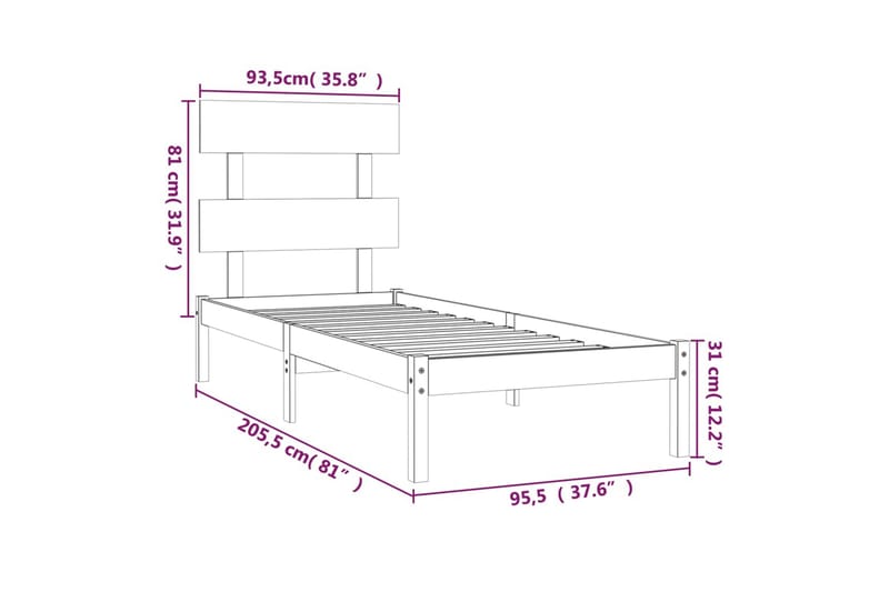 beBasic sengeramme 90x200 cm massivt træ hvid - Hvid - Møbler - Senge - Sengeramme & sengestel