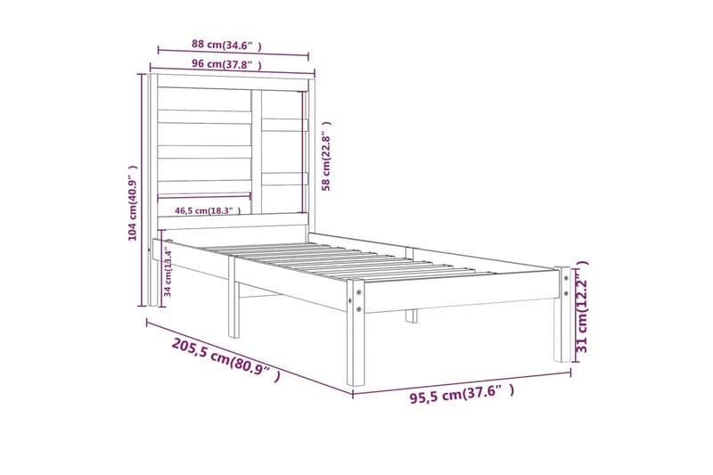 beBasic sengeramme 90x200 cm massivt træ hvid - Hvid - Møbler - Senge - Sengeramme & sengestel