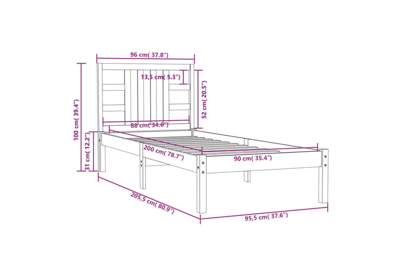 beBasic sengeramme 90x200 cm massivt træ hvid - Hvid - Møbler - Senge - Sengeramme & sengestel