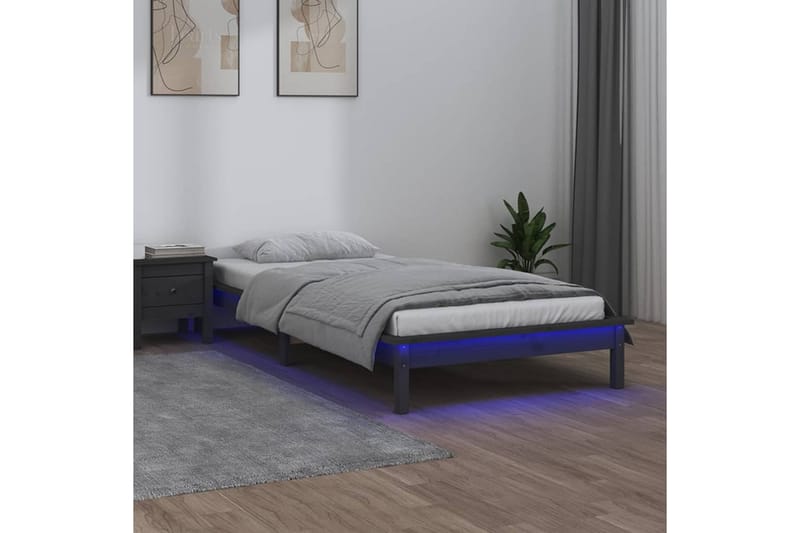 beBasic sengeramme med LED-lys 100x200 cm massivt træ grå - GrÃ¥ - Møbler - Senge - Sengeramme & sengestel