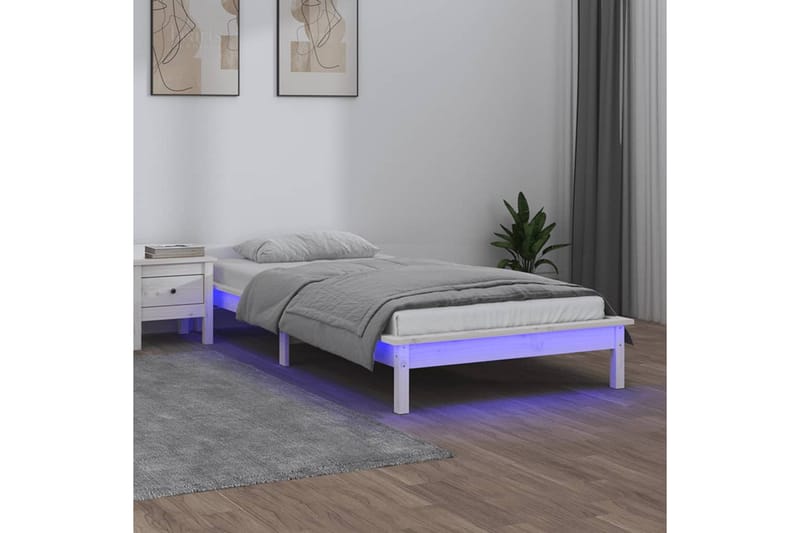 beBasic sengeramme med LED-lys 100x200 cm massivt træ hvid - Hvid - Møbler - Senge - Sengeramme & sengestel