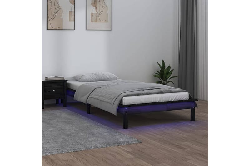 beBasic sengeramme med LED-lys 100x200 cm massivt træ sort - Sort - Møbler - Senge - Sengeramme & sengestel