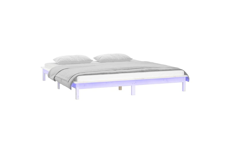 beBasic sengeramme med LED-lys 135x190 cm dobbelt massivt træ hvid - Hvid - Møbler - Senge - Sengeramme & sengestel