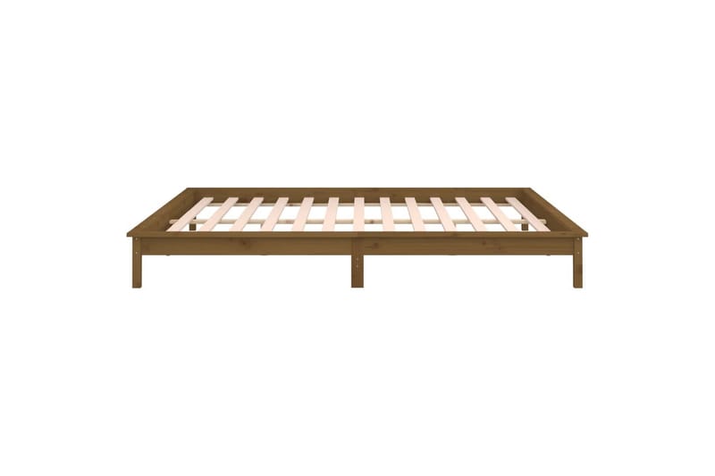 beBasic sengeramme med LED-lys 140x190 cm massivt træ gyldenbrun - Brun - Møbler - Senge - Sengeramme & sengestel