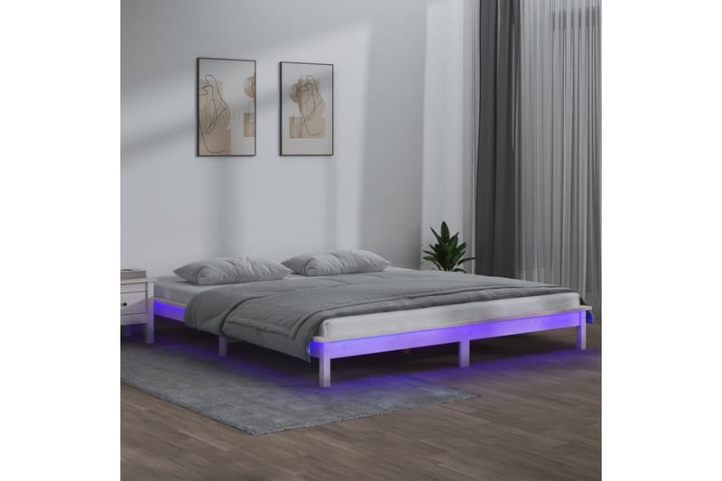 beBasic sengeramme med LED-lys 180x200 cm Super King massivt træ hvid - Hvid - Møbler - Senge - Sengeramme & sengestel