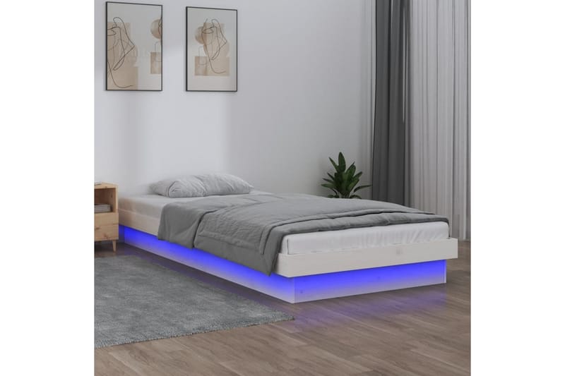 beBasic sengeramme med LED-lys 90x190 cm Single massivt træ hvid - Hvid - Møbler - Senge - Sengeramme & sengestel