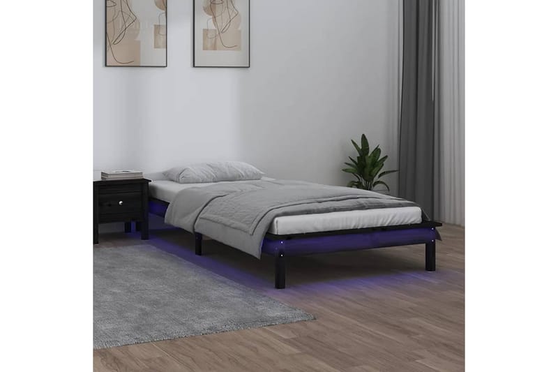 beBasic sengeramme med LED-lys 90x190 cm Single massivt træ sort - Sort - Møbler - Senge - Sengeramme & sengestel