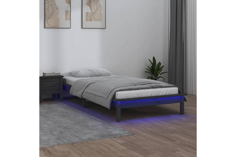 beBasic sengeramme med LED-lys 90x200 cm massivt træ grå - GrÃ¥ - Møbler - Senge - Sengeramme & sengestel