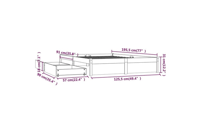 beBasic sengeramme med skuffer 120x190 cm Small Double hvid - Hvid - Møbler - Senge - Sengeramme & sengestel