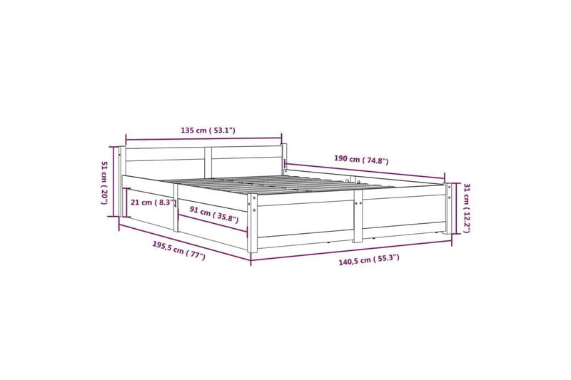 beBasic sengeramme med skuffer 135x190 cm dobbelt hvid - Hvid - Møbler - Senge - Sengeramme & sengestel