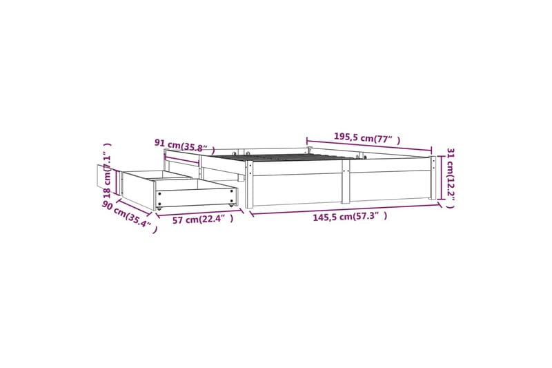 beBasic sengeramme med skuffer 140x190 cm dobbelt hvid - Hvid - Sengeramme & sengestel