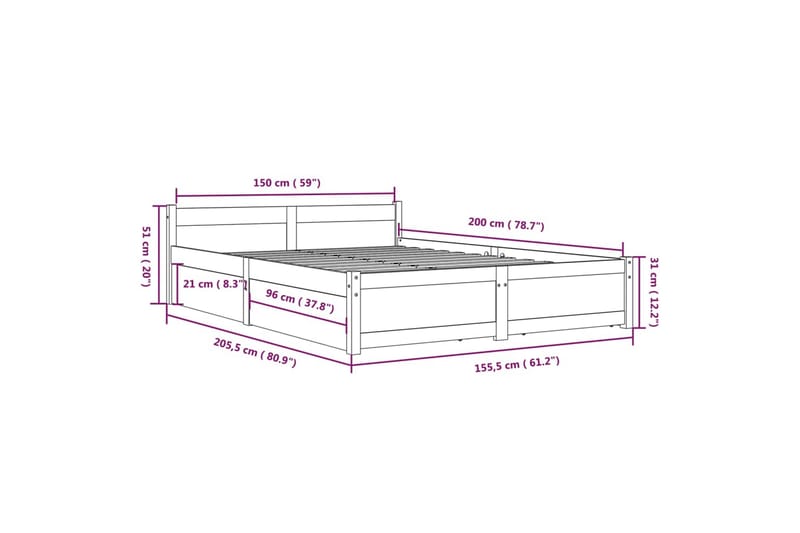 beBasic sengeramme med skuffer 150x200 cm King Size - Brun - Møbler - Senge - Sengeramme & sengestel