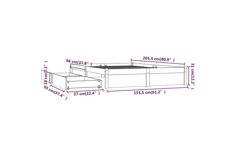 beBasic sengeramme med skuffer 150x200 cm King Size grå - GrÃ¥ - Møbler - Senge - Sengeramme & sengestel