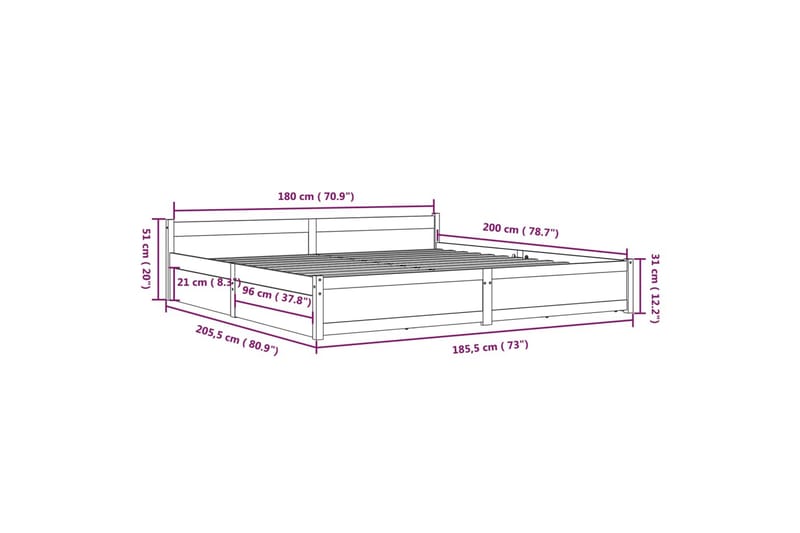 beBasic sengeramme med skuffer 180x200 cm Super King hvid - Hvid - Møbler - Senge - Sengeramme & sengestel