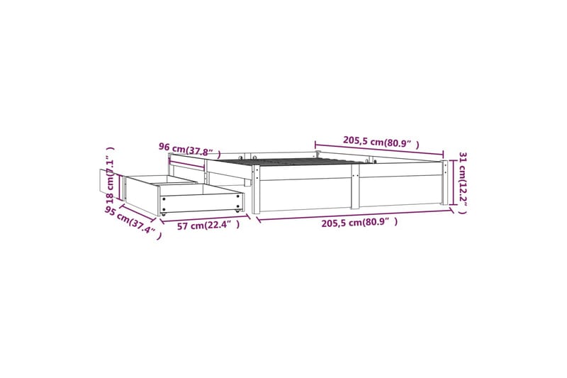 beBasic sengeramme med skuffer 200x200 cm hvid - Hvid - Møbler - Senge - Sengeramme & sengestel