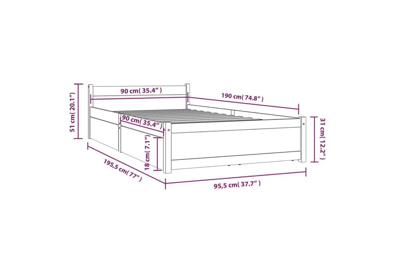 beBasic sengeramme med skuffer 90x190 cm single - Brun - Møbler - Senge - Sengeramme & sengestel