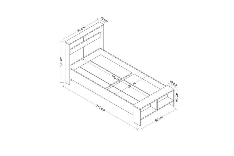 Berdez Sengestel 99x215 cm - Hvid - Møbler - Senge - Sengeramme & sengestel