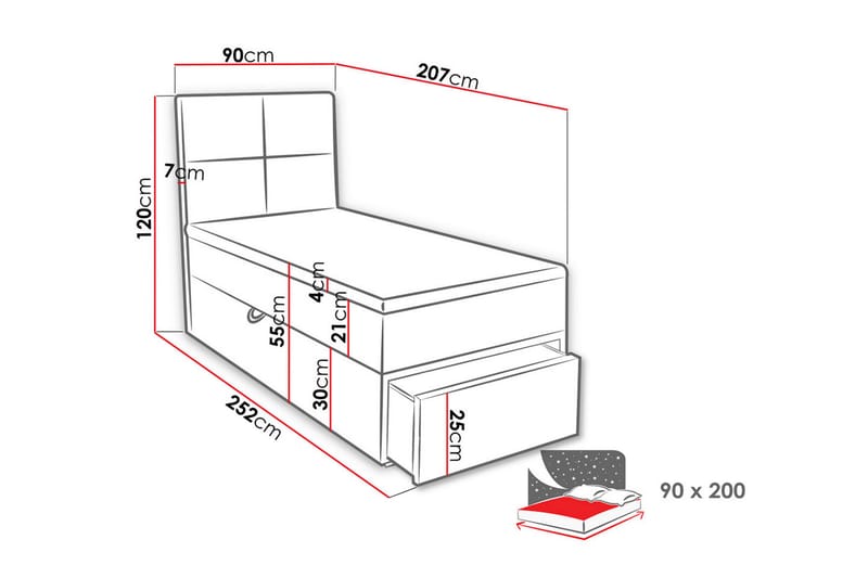 Bodskatan Sengepakke Kontinentalseng 90x200 cm - Grå - Møbler - Senge - Komplet sengepakke