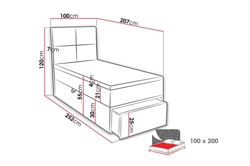 Bodskatan Sengpakke Kontinentalseng 100x200 cm - Grå - Møbler - Senge - Komplet sengepakke